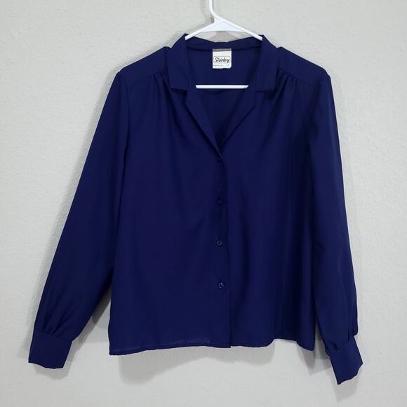 Vintage Blouse Shirley of Atlanta Womens L Navy Blue Office Professional Classic - Picture 1 of 10